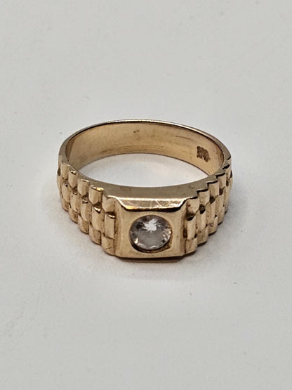 Vtg 14K Yellow Gold & Diamond? Rolex Style Ring 4.2 Grams Size 6.5