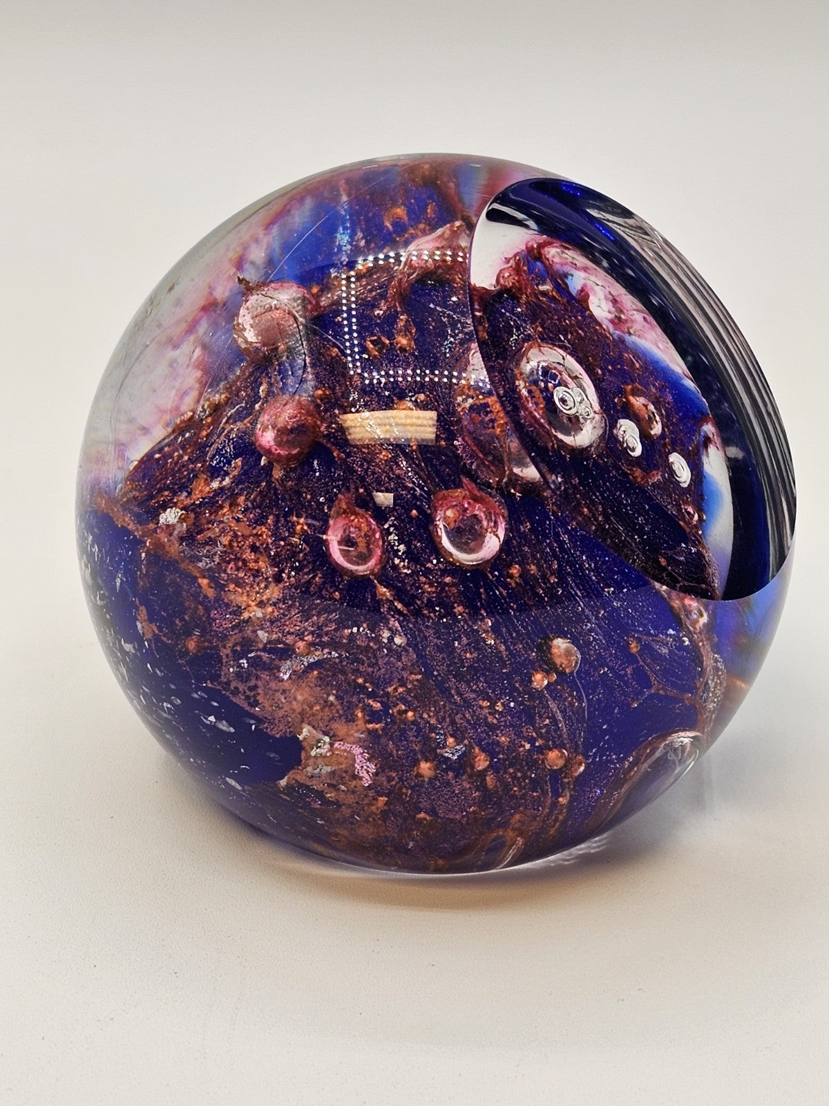 Vintage Glass Eye Studio Orion's Belt Paperweight Cobalt Blue Purple Clear Rose