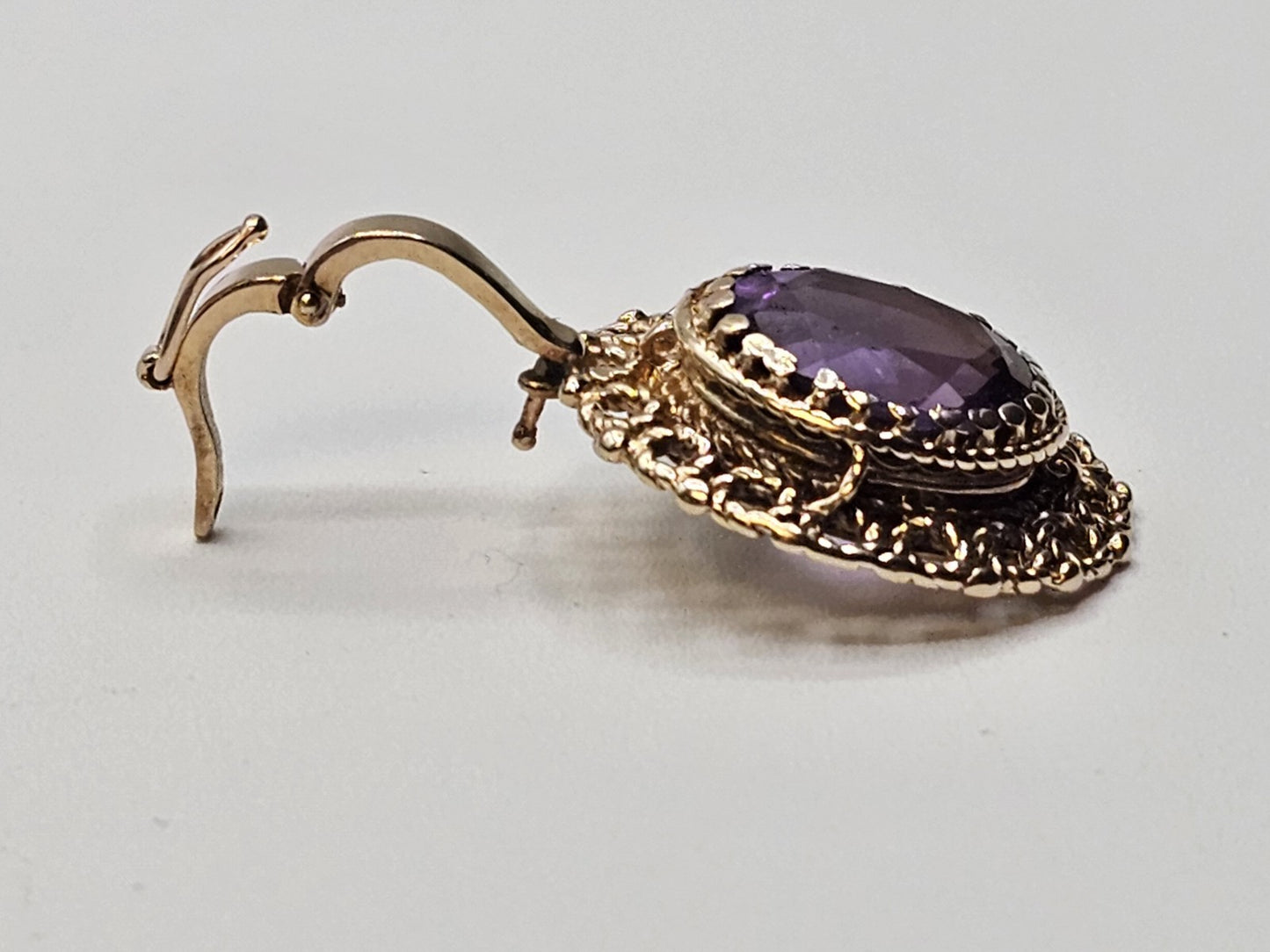 Vtg 14k Yellow Gold Purple Amethyst Statement Pendant 5.2 Grams Appx 1.25 In