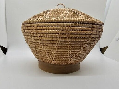 Native American? Hand Woven Lidded Coil Basket Great Quality 6" Tall X 8" Wide