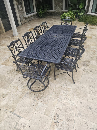 Gensun Grand Terrace Outdoor Cast Aluminum Dining Set Table & 10 Chairs