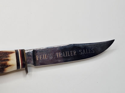 Rostfrei Solingen Germany Stag Horn Hunting Knife Engraved Blade Advertising 8" 