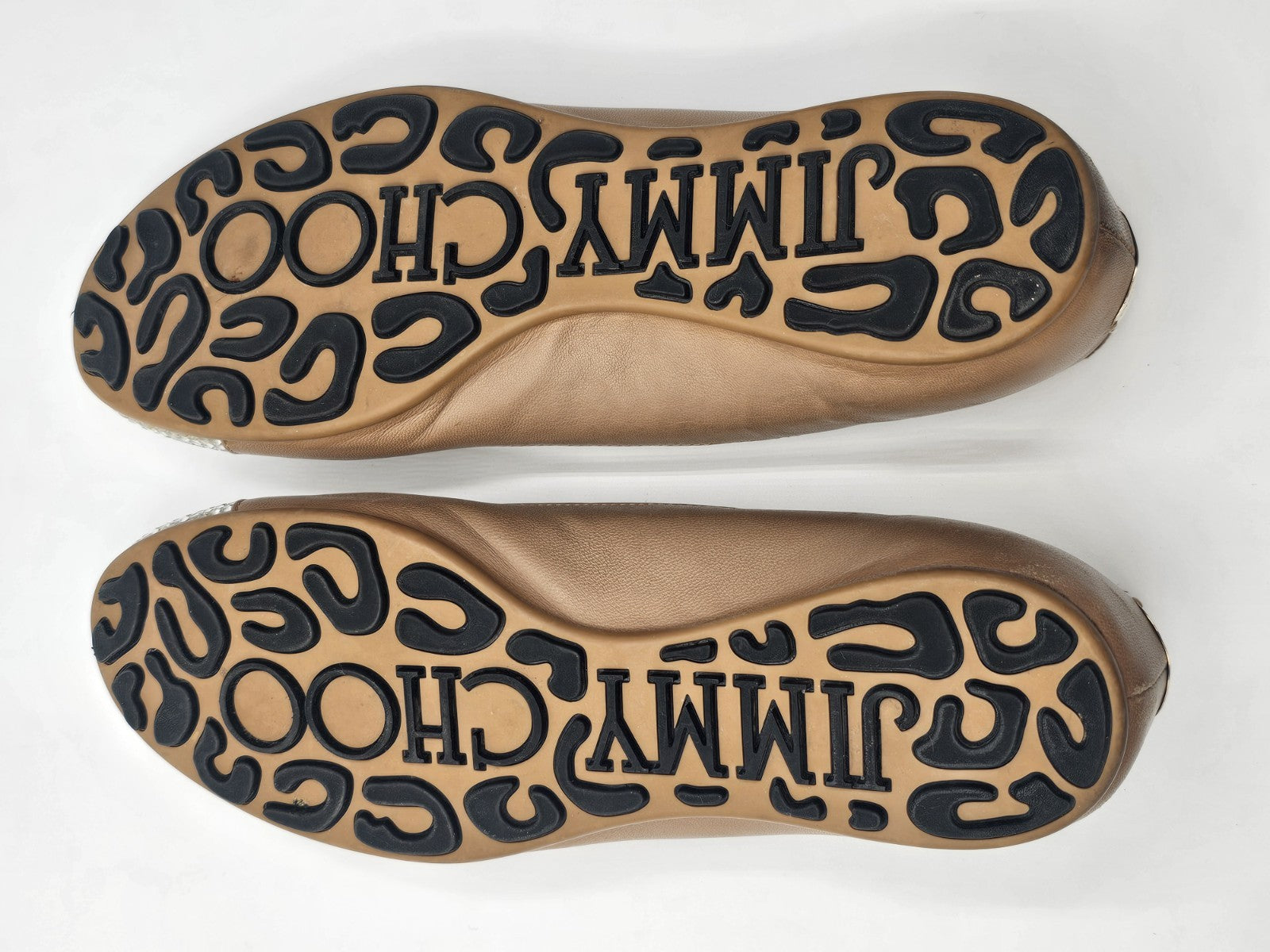 Jimmy Choo Flats Ballet Tan Cream Leather Ballerina Shoes Size 36 Used Sparkle