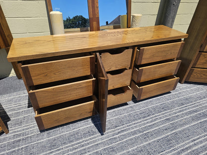 Mid Century Retro Post Modern Lane Oak Bedroom Set W Geometric Design 