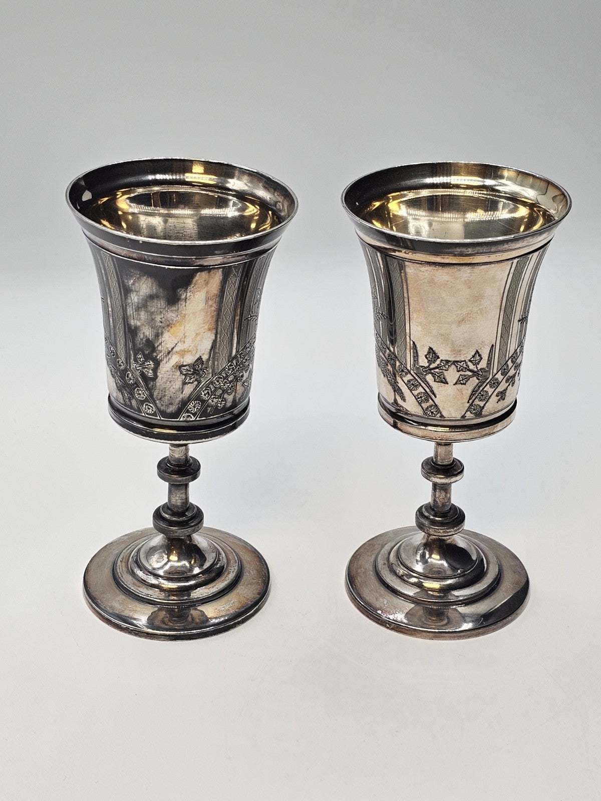 Reed & Barton Silver Plated Goblet Chalice Champagne Goblet Pair Very Ornate