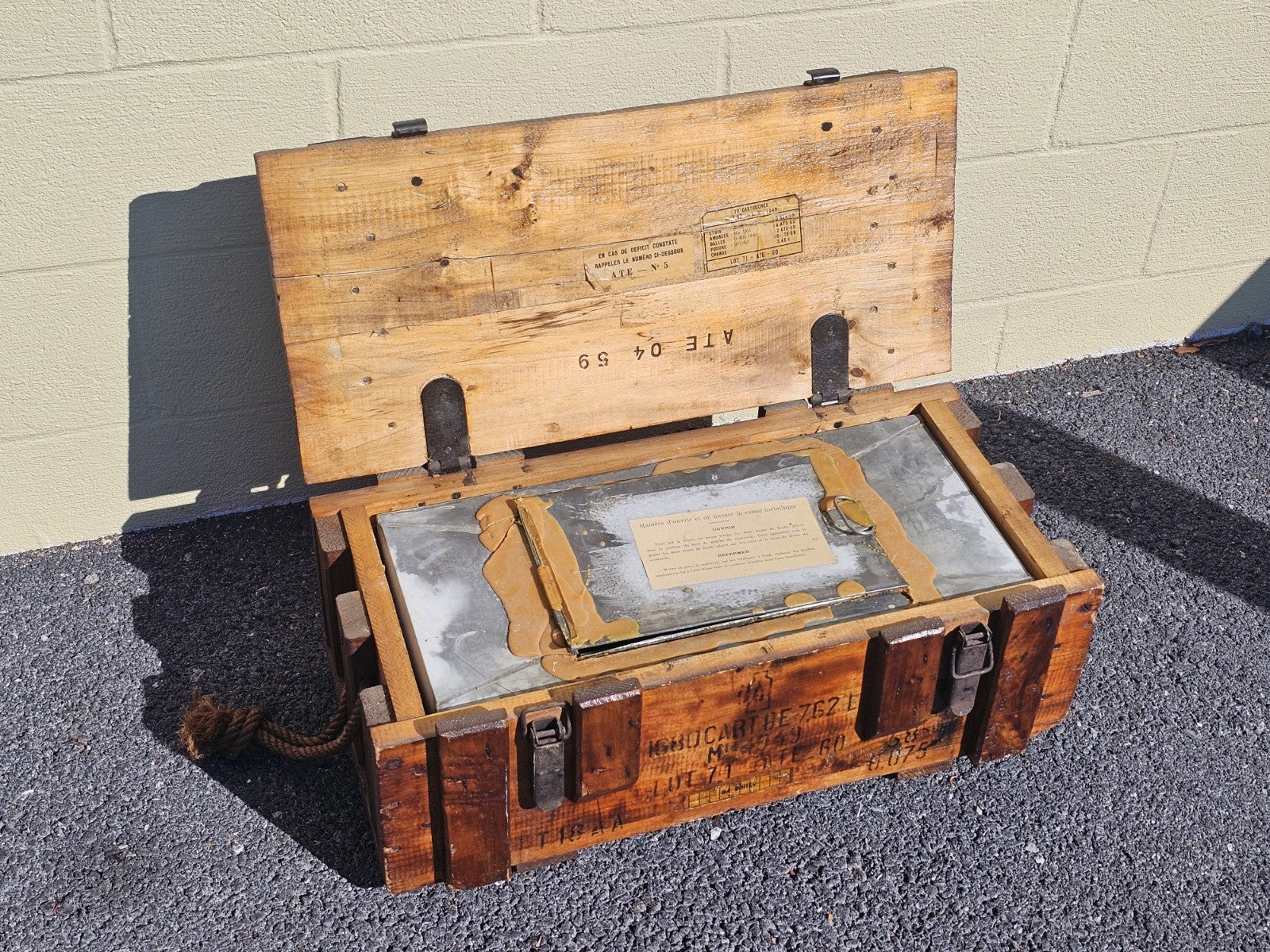 Vintage 1940s Wood & Metal French Ammo Box With Metal Insert Very Unique 