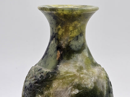 Vtg Chinese Green Jade Like Soapstone Vase With Dragon & Original Tag 6" Tall