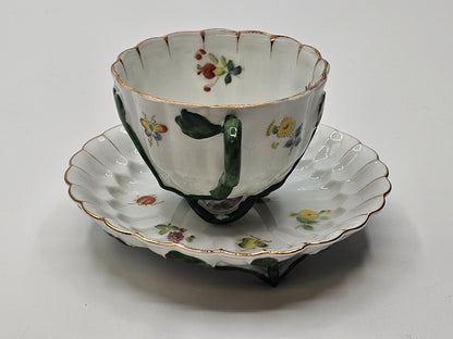 Lefton Porcelain Tea Cup & Saucer Hand Painted Footed Scalloped Edges 