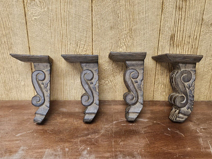 Acanthus Scroll Wood Wall Bracket Shelves Hand Carved 9 Inches Tall Set Of 4