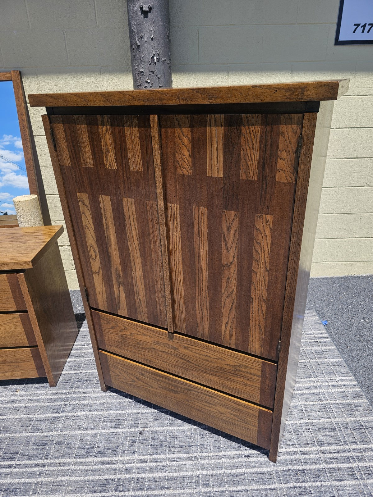 Mid Century Retro Post Modern Lane Oak Bedroom Set W Geometric Design 