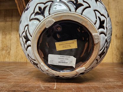 Maitland Smith Ceramic Porcelain Decorative Accent Vase 11.5 In T Brown & White