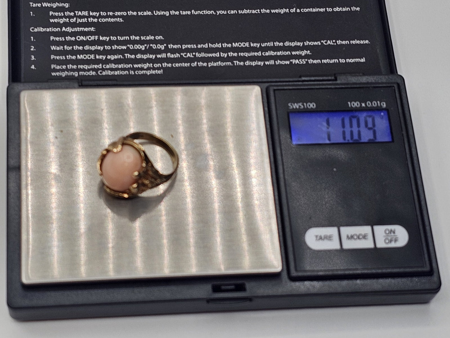 Vtg Nikko 14K Yellow Gold Angel Skin Coral Cocktail Ring Size 6 Appx 11 Grams