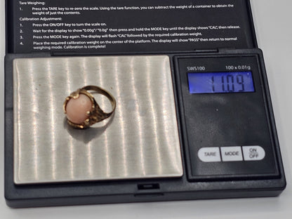 Vtg Nikko 14K Yellow Gold Angel Skin Coral Cocktail Ring Size 6 Appx 11 Grams
