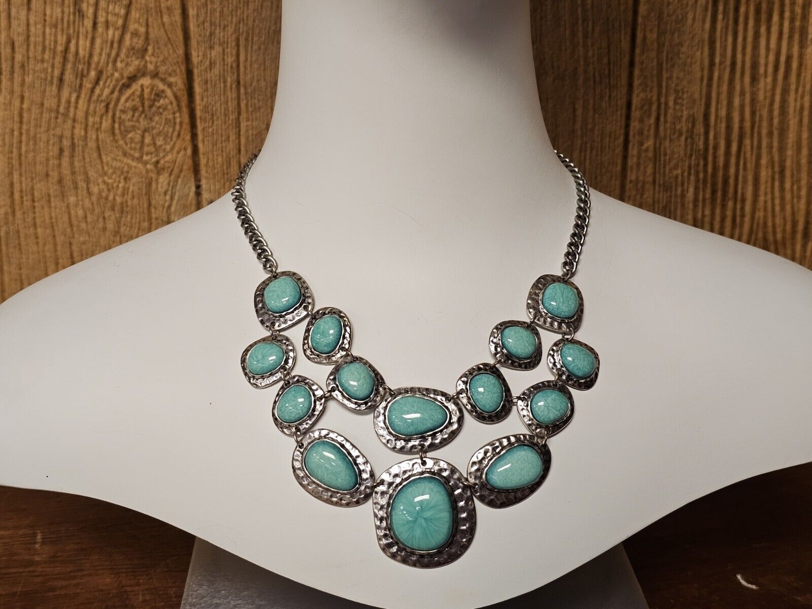 Silver Tone Faux Turquoise Choker Statement Necklace Native American Style