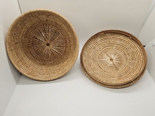 Native American? Hand Woven Lidded Coil Basket Great Quality 6" Tall X 8" Wide