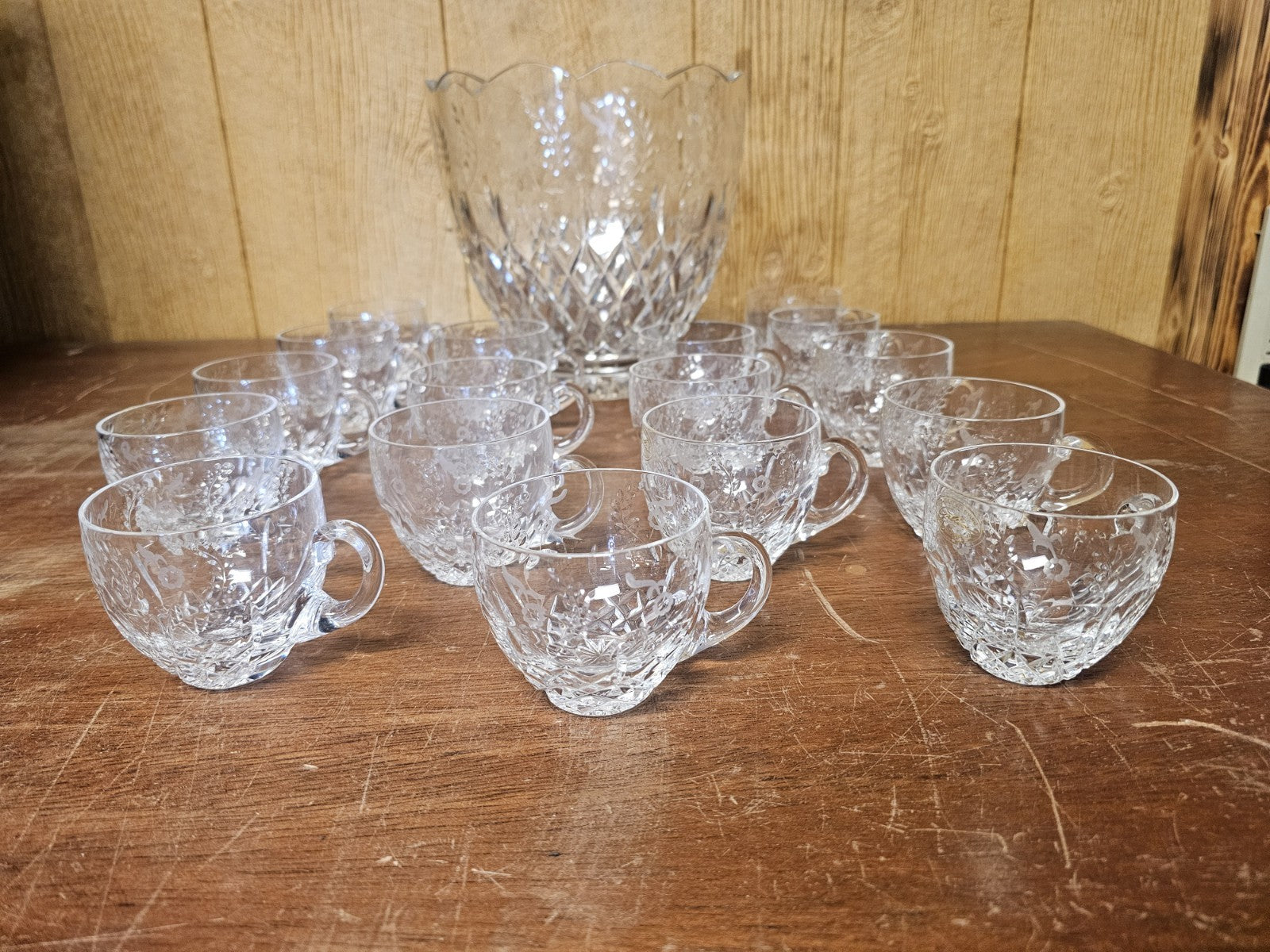 Rogaska Gallia Punch Bowl Set 9.5 Inch Punch Bowl With 17 Cups
