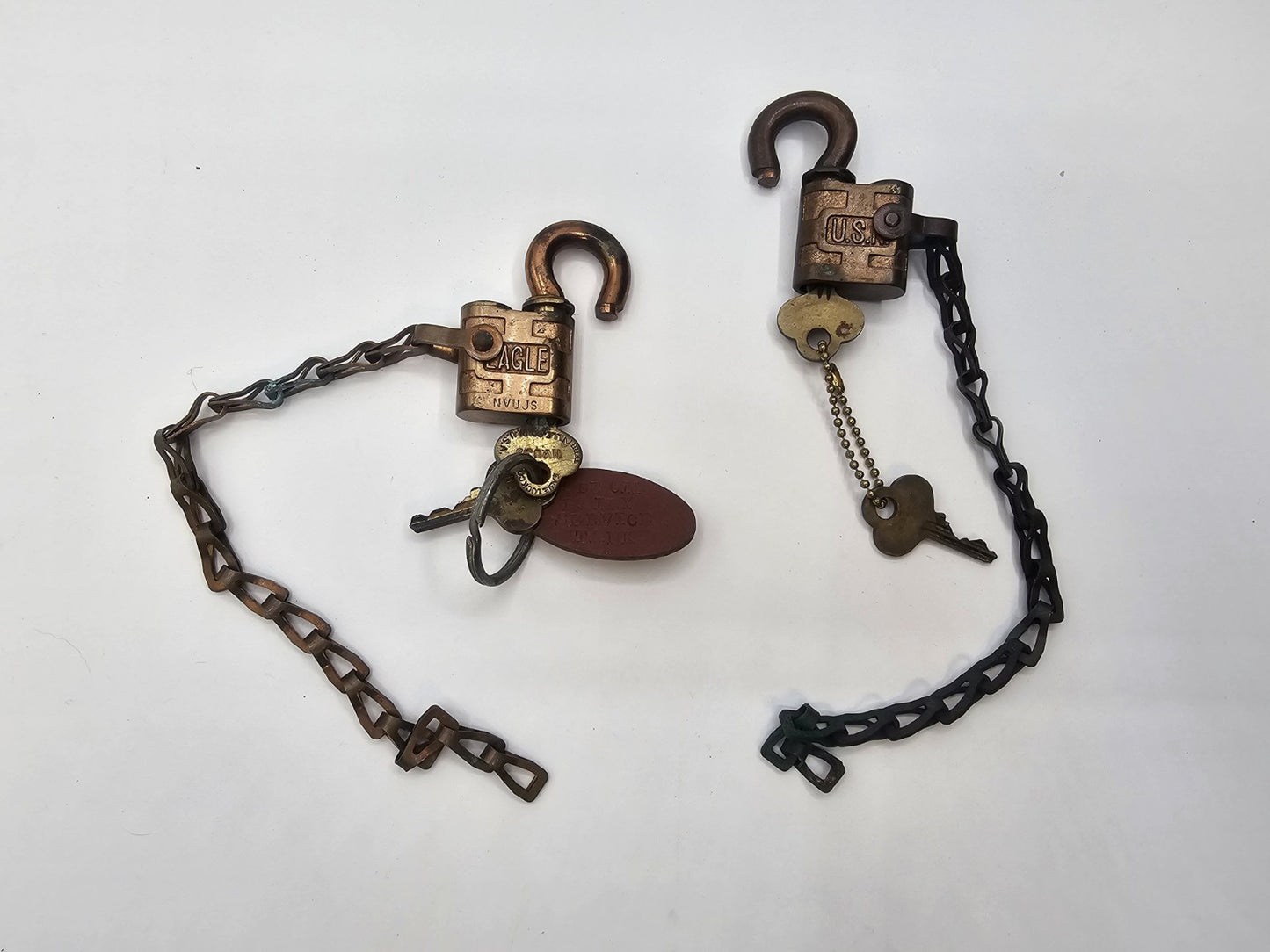 Pair Of Antique WW1 WW2 Eagle US Navy Padlocks With 2 Keys Each 