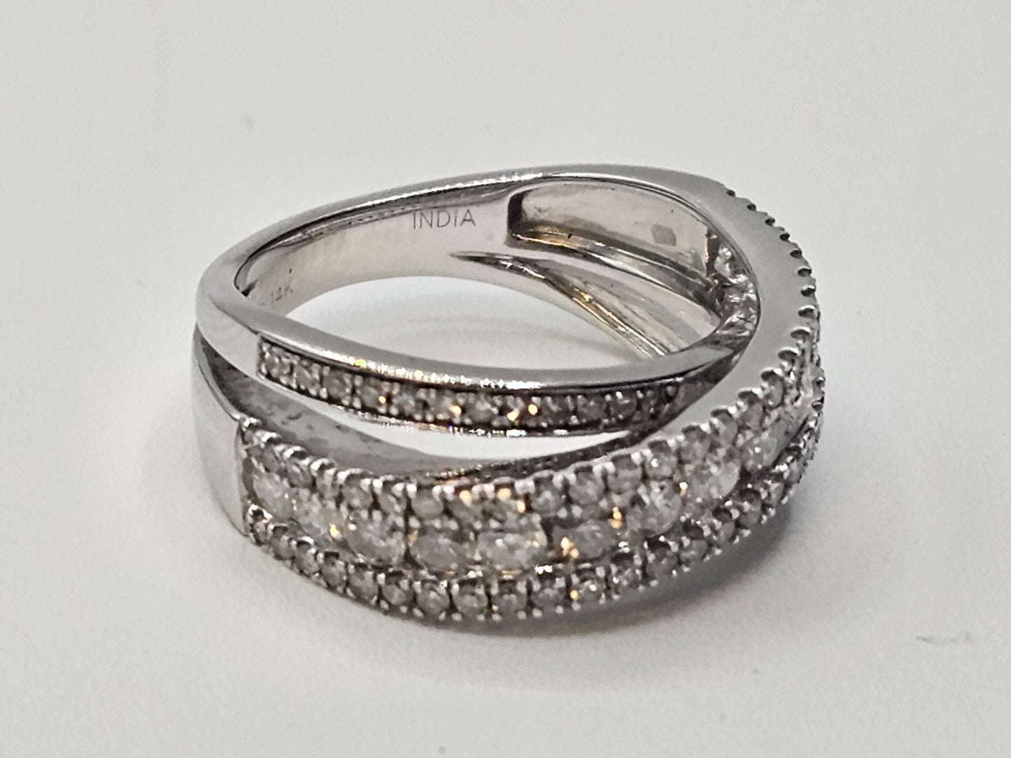 14k White Gold Diamond? Clear Stones Crossover Ring Size 5 Band 4.9 Grams