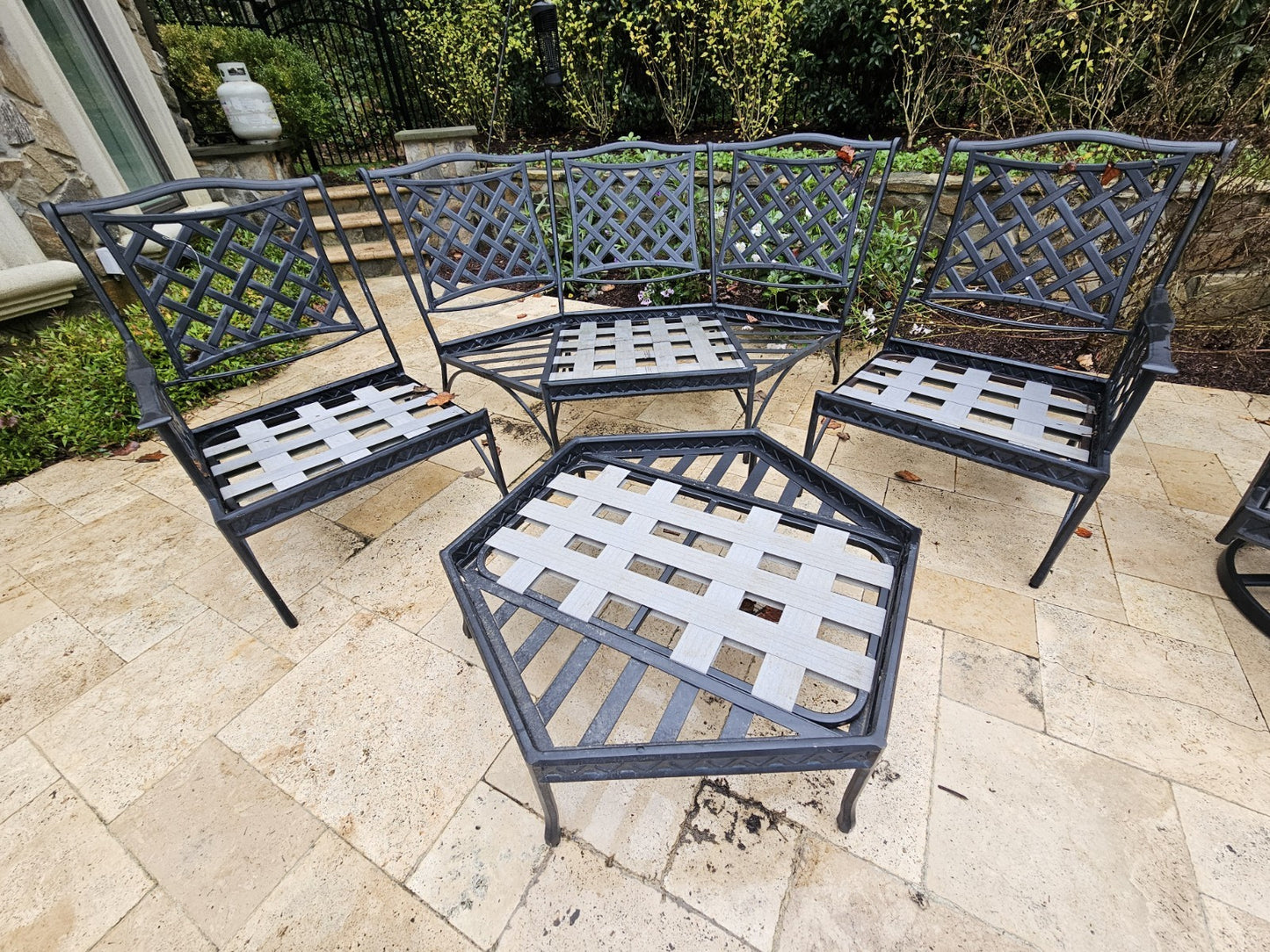 Outdoor Cast Aluminum Conversation Set Swivel Chairs Firepit Grand Terrace Style