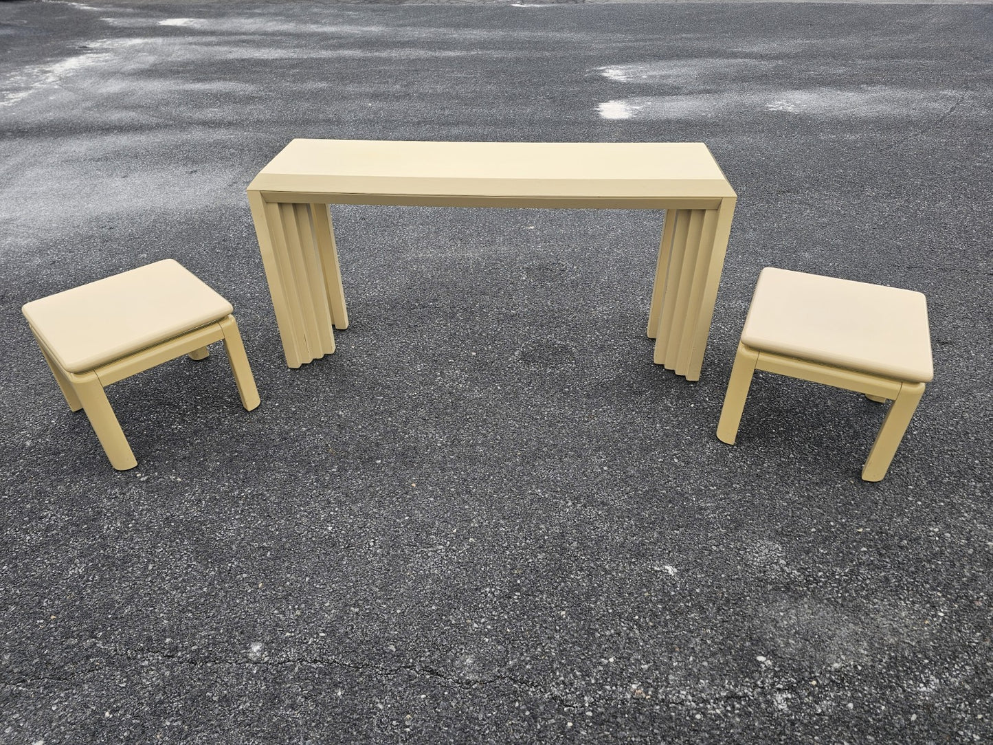 Vtg Post Modern Lacquered Console Table & Side Table Stool Pair Lane Furniture 