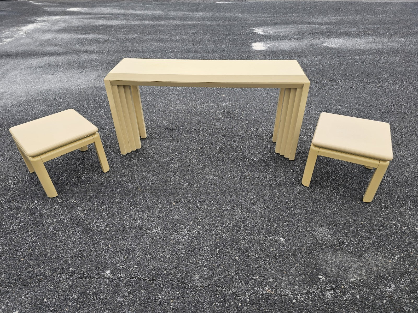 Vtg Post Modern Lacquered Console Table & Side Table Stool Pair Lane Furniture 
