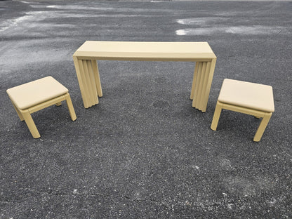 Vtg Post Modern Lacquered Console Table & Side Table Stool Pair Lane Furniture 