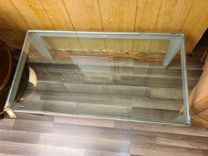 Modern Rustic Accent/Coffee Table with Glass Top and Metal Base