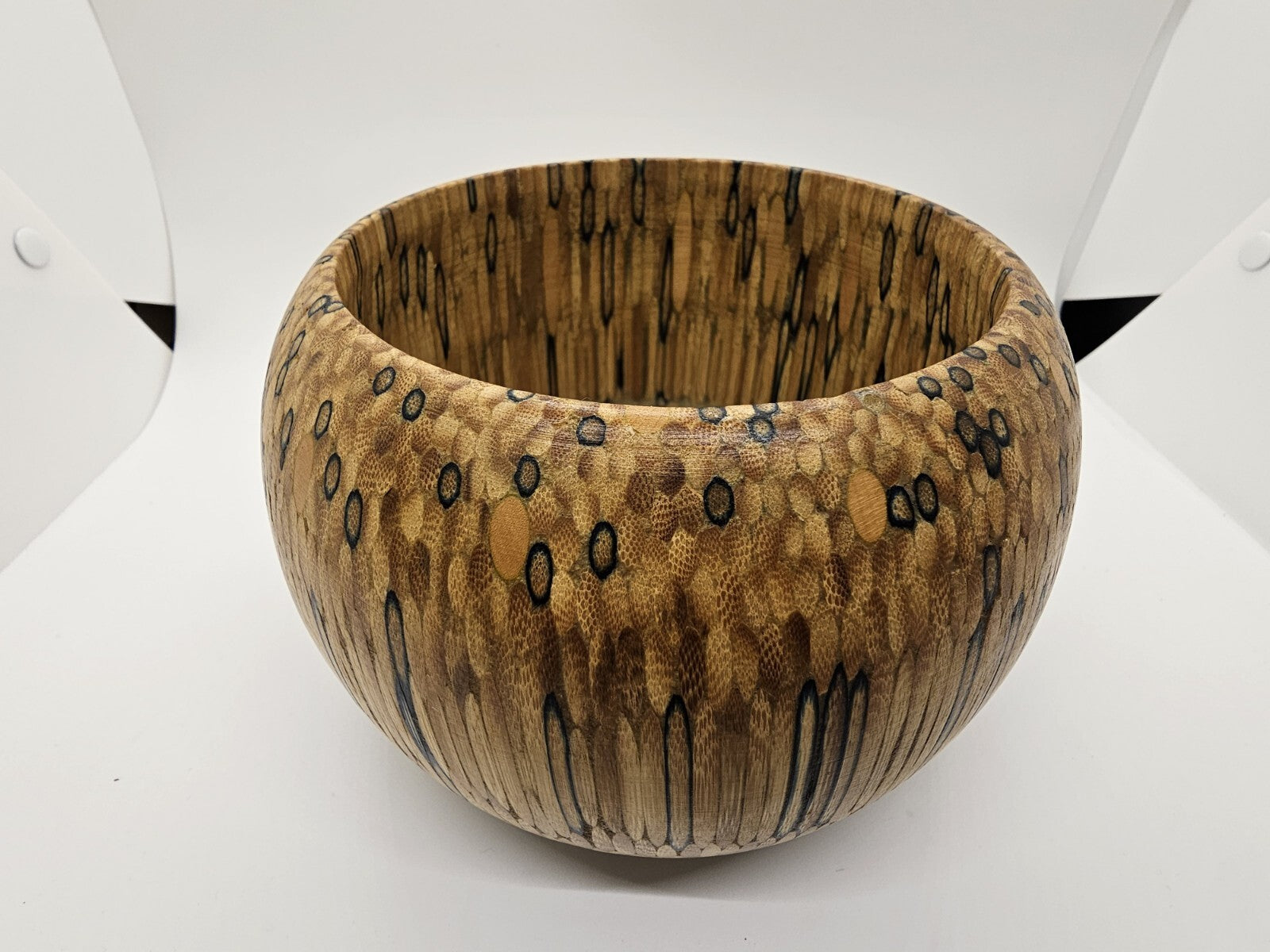 Hand-Turned Carved Bowl Handmade Unique Wood Compressed Pencils? Matches?