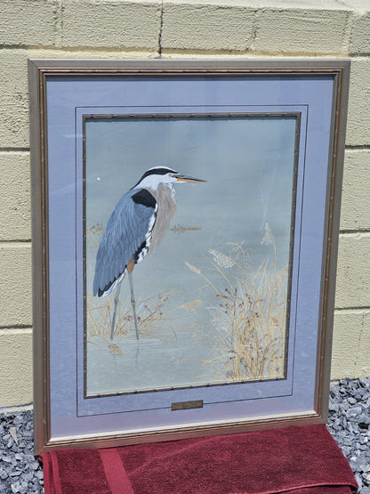 Original Signed Watercolor Painting Of Blue Heron Chesapeake Bay Area MD