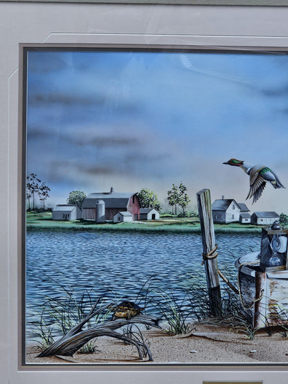 Original Oil On Board Painting Of Green Winged Teal Ducks Chesapeake Bay Area MD