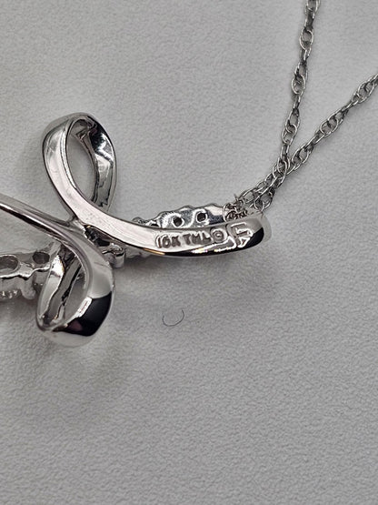 10k White Gold Cross Pendant & 10k White Gold Necklace W 8 Clear Stones 18 In