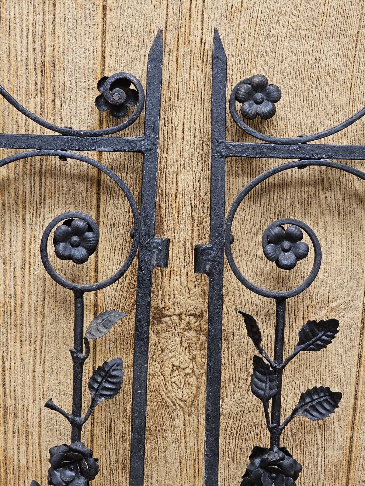 Antique Wrought Iron Gate With Ornate Floral 3D Design 