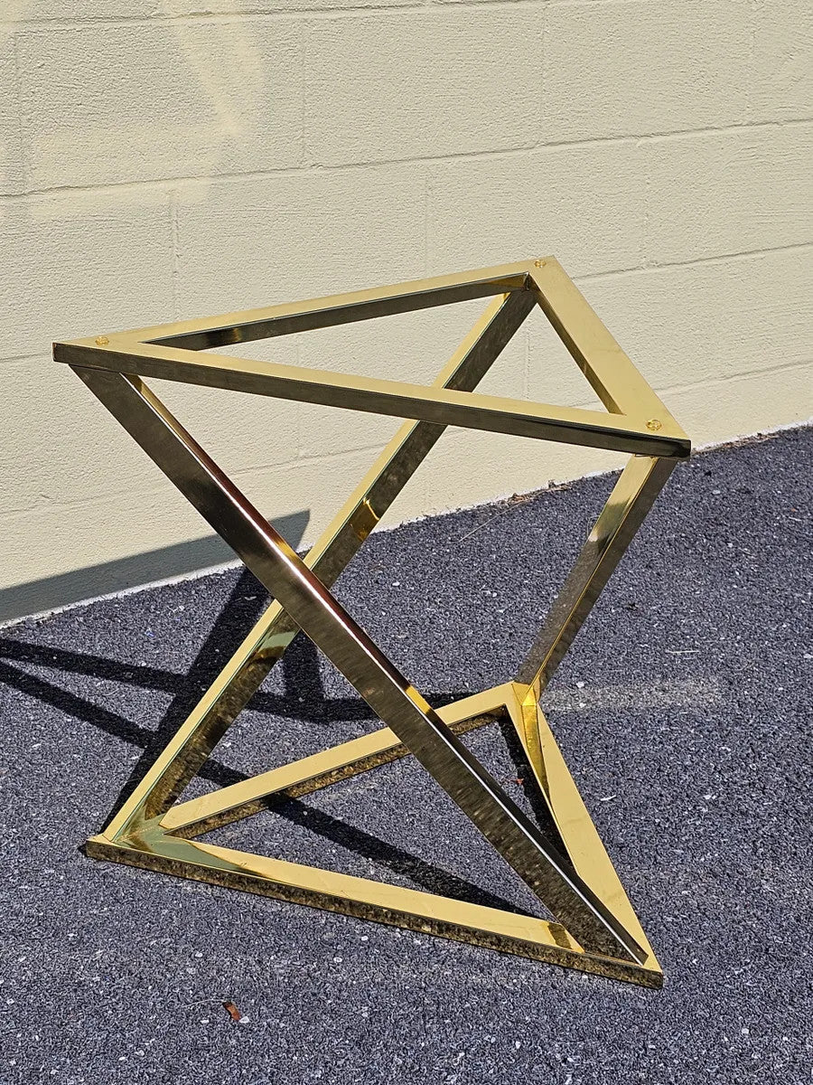 MCM Abstract Triangular Brass Base w Glass Top Accent End Tables