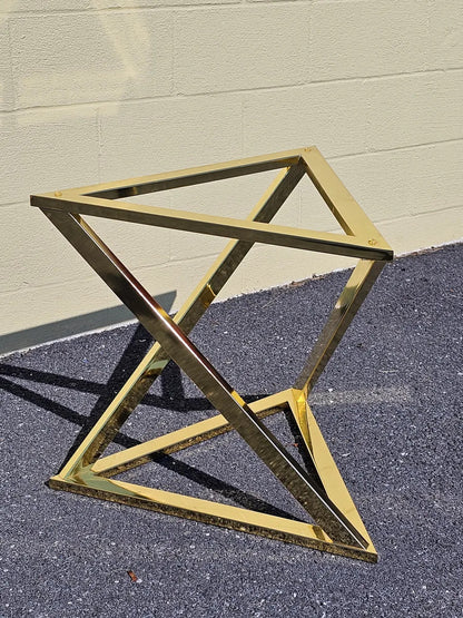 MCM Abstract Triangular Brass Base w Glass Top Accent End Tables