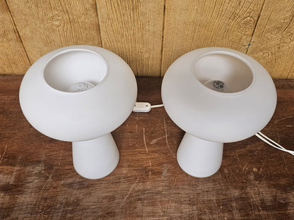 Mid Century MCM Mushroom Lamp Pair Frosted Glass By Gilbert 11.75 In Tall