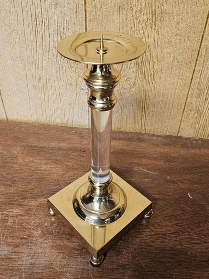 Vtg MCM Brass & Lucite Candle Holders Set Of Three 18.5 T X 16 T X 13.5 T 