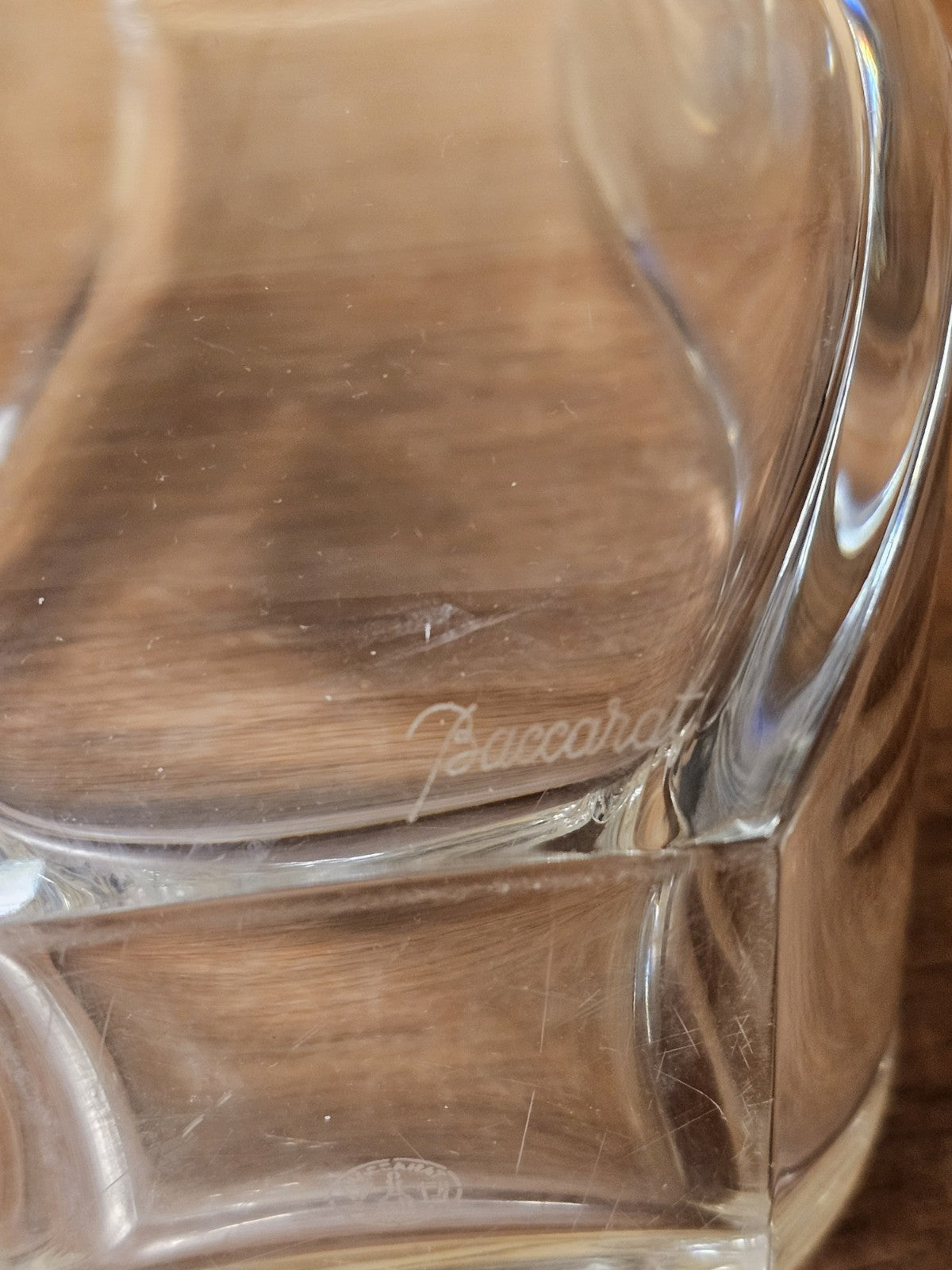 Baccarat Celine Square Crystal Floral Vase Tall Signed 1980s Rare Small Chip