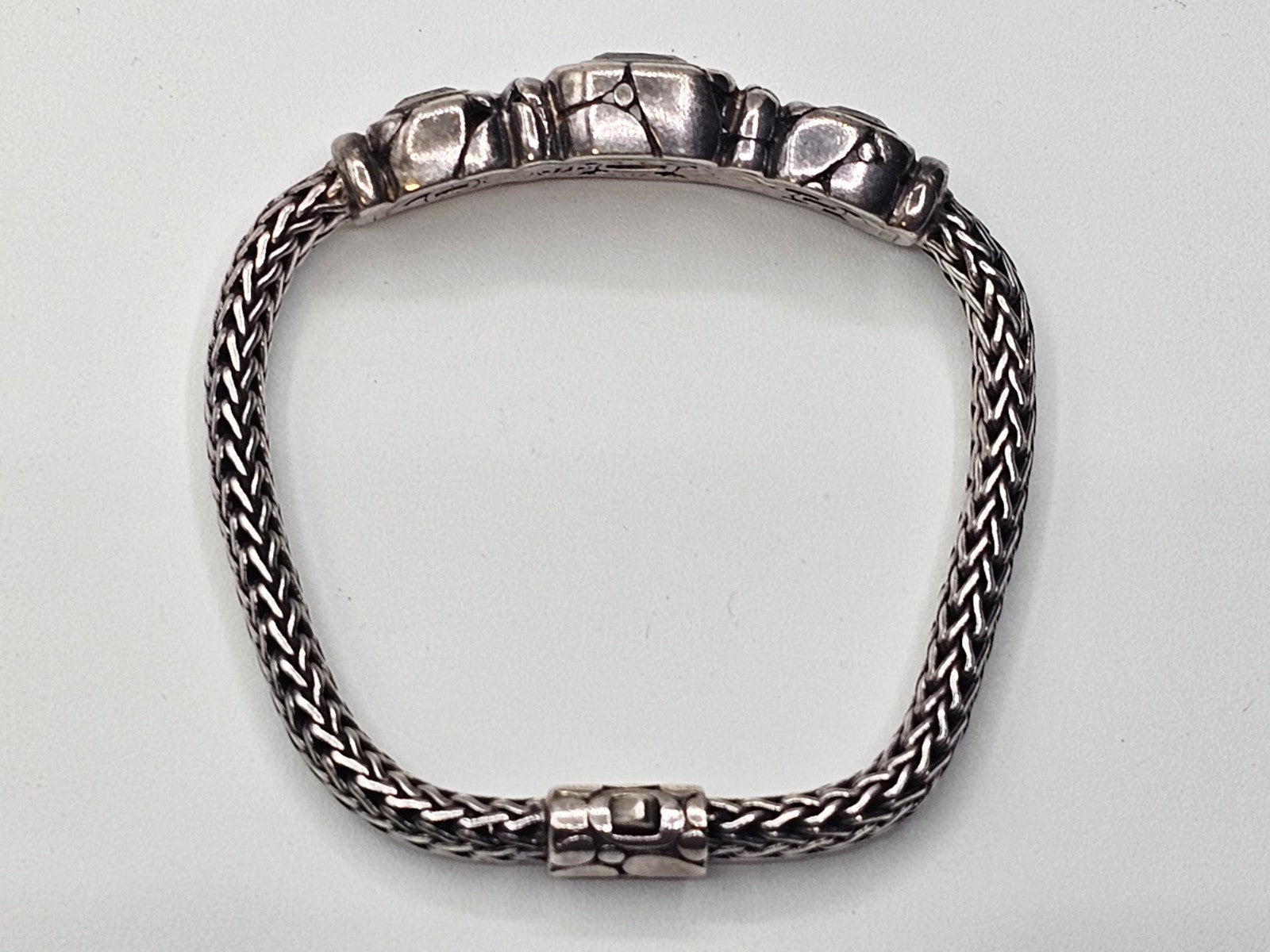 John Hardy 925 Sterling White Topaz Woven Bracelet 33 Grams 7.5 Inch 3 Stones