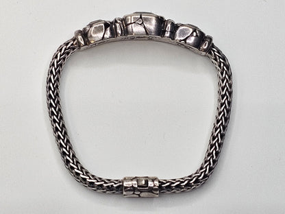 John Hardy 925 Sterling White Topaz Woven Bracelet 33 Grams 7.5 Inch 3 Stones