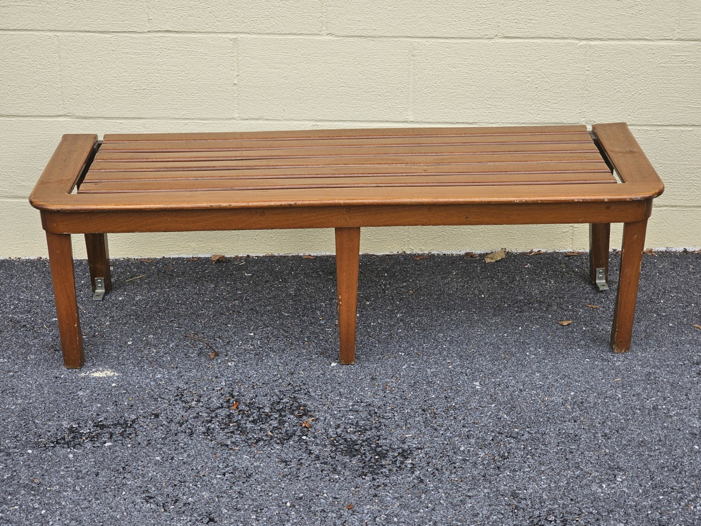 Mid Century Modern Teak Slat Boat Bench Vintage Wood Coffee Conversation Table 