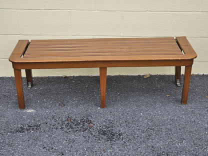 Mid Century Modern Teak Slat Boat Bench Vintage Wood Coffee Conversation Table 