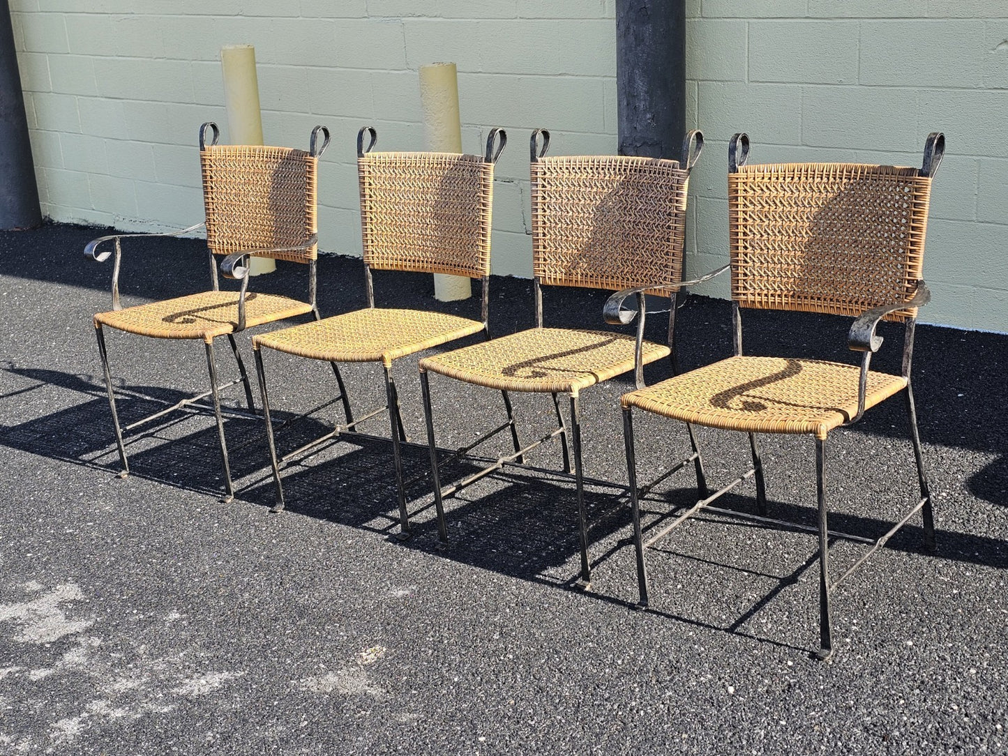 Ched Berenguer Topacio Rattan & Iron Strap Chairs W MCM McGuire Oak Table