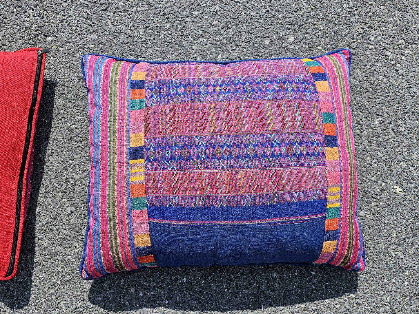 Vtg Tribal Indian Patchwork Quilt & Pillow Set Hand Stitched 99in X 96in 