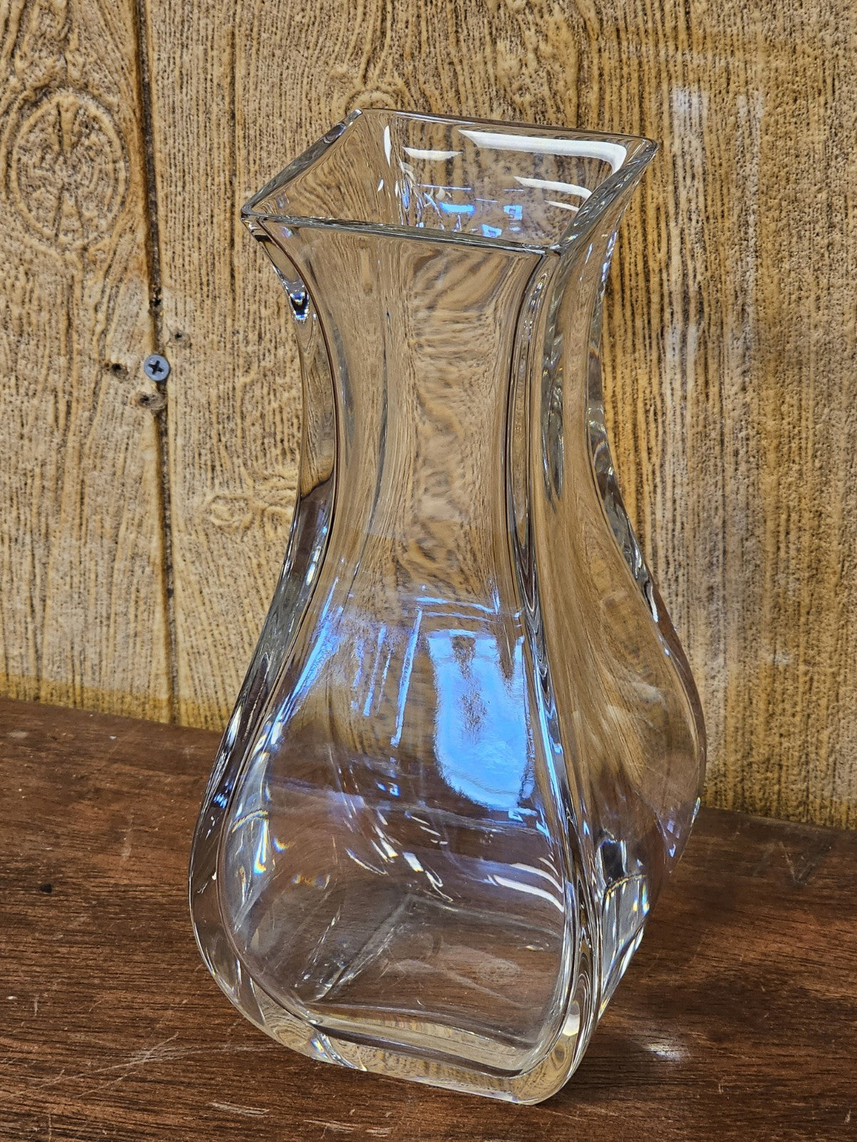 Baccarat Celine Square Crystal Floral Vase Tall Signed 1980s Rare Small Chip