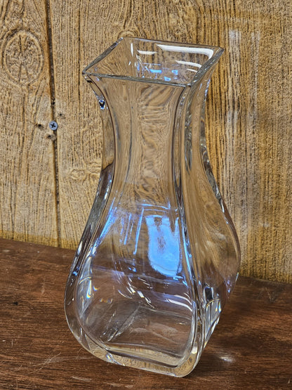 Baccarat Celine Square Crystal Floral Vase Tall Signed 1980s Rare Small Chip