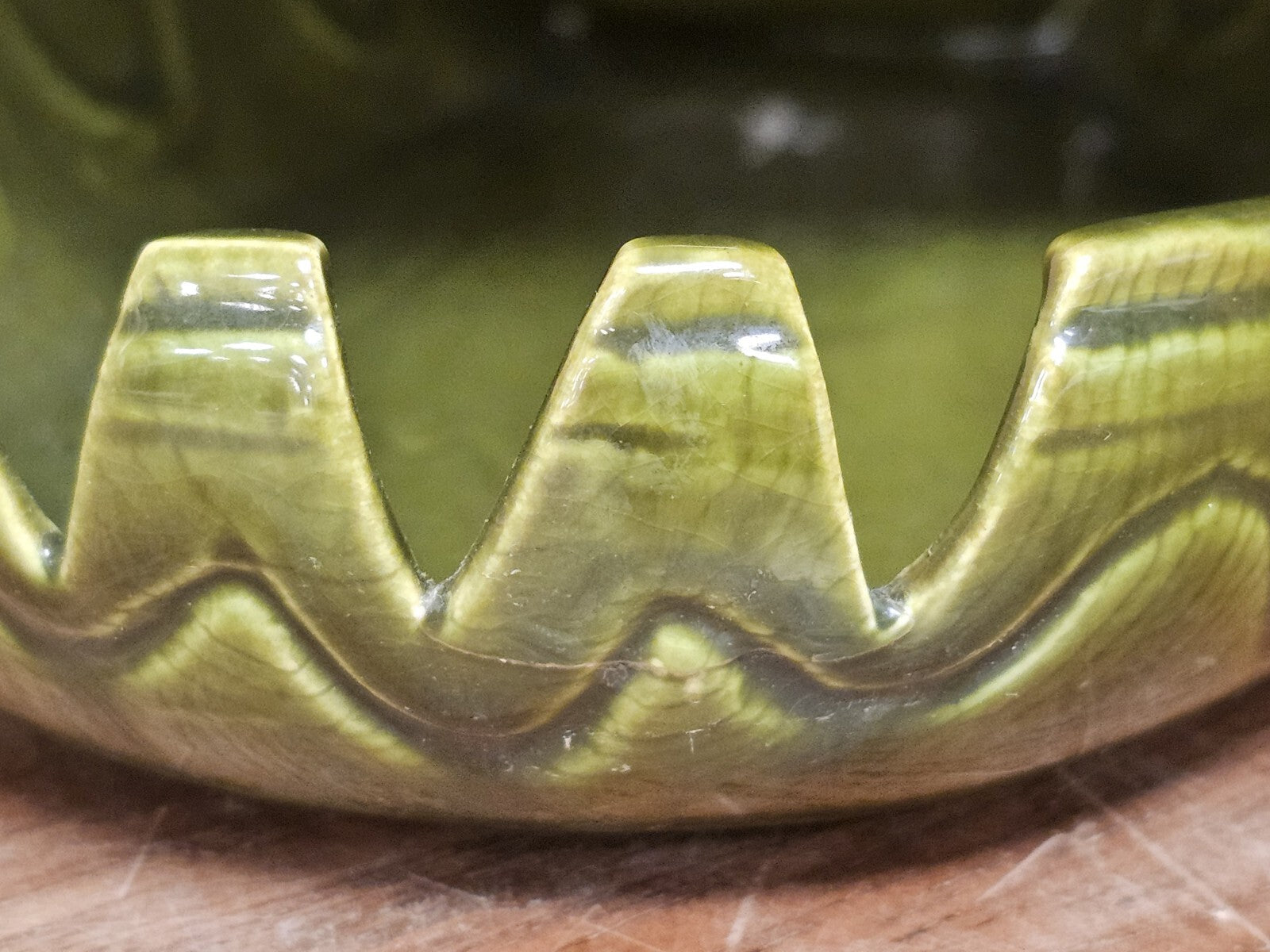 Vtg MCM California Pottery Large 13 Inch Green Fish Whale Decor Marked Repaired 
