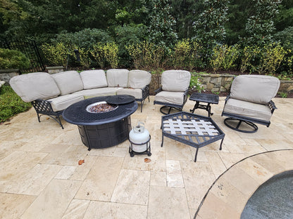 Outdoor Cast Aluminum Conversation Set Swivel Chairs Firepit Grand Terrace Style