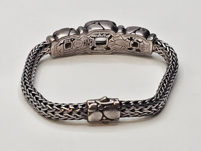 John Hardy 925 Sterling White Topaz Woven Bracelet 33 Grams 7.5 Inch 3 Stones