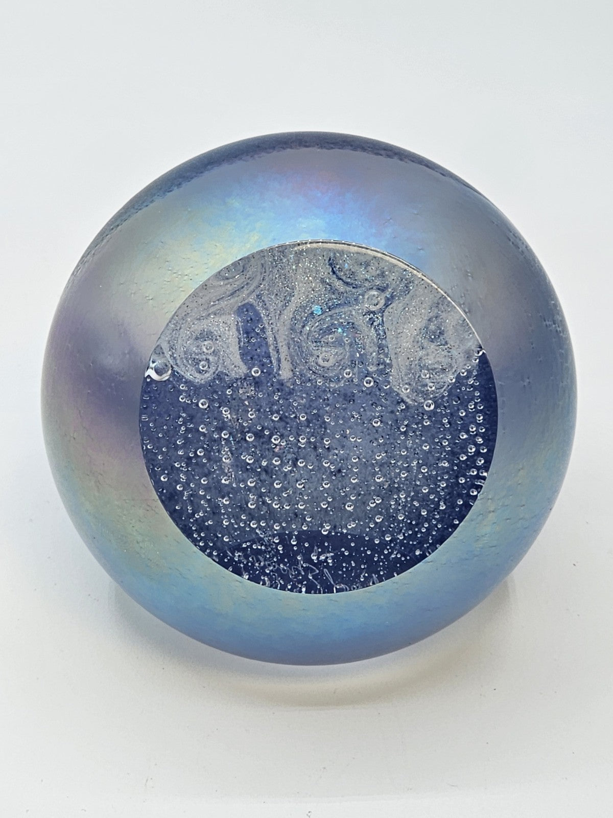 Signed April Showers Iridescent Blue Green Purple Paperweight 3 In Rain Clouds