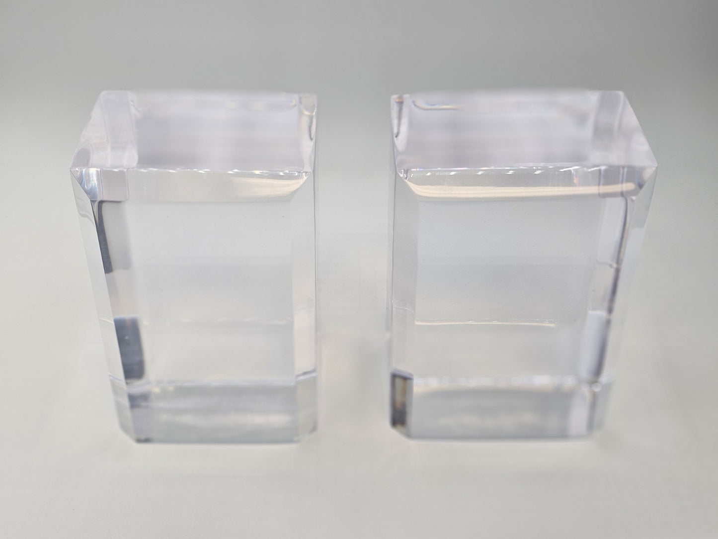 MCM Lucite Acrylic Display Base Pair Block Plateaus 6 In Tall W Beveled Sides